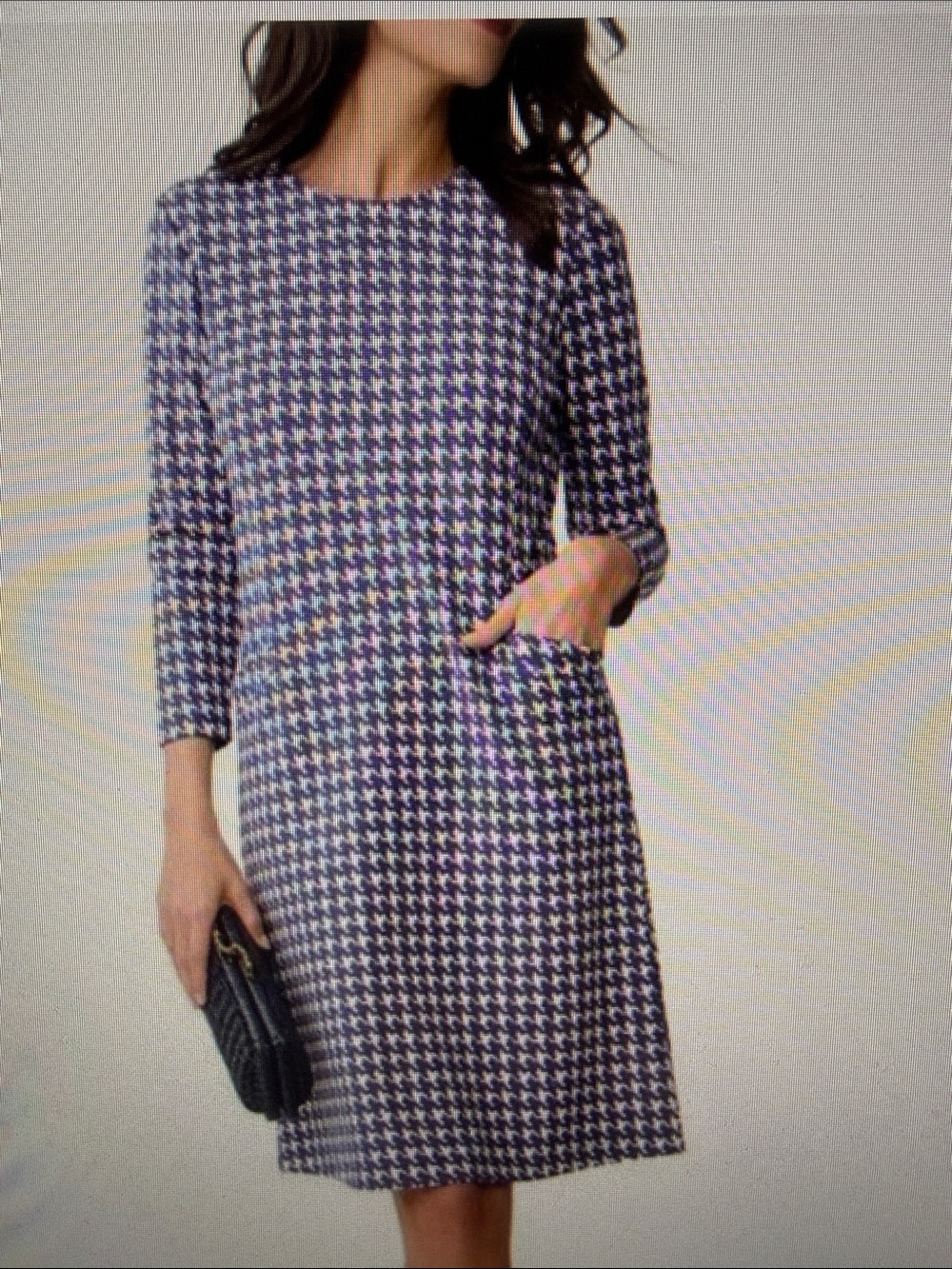 NWOT J.McLaughlin NavyWhite Houndstooth Long-Sleeve Shift Dress Catalina Cloth L